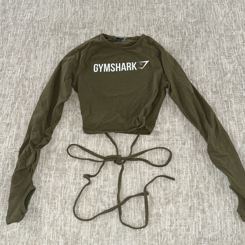 GymShark Olive Green Cropped Long Sleeve - XS